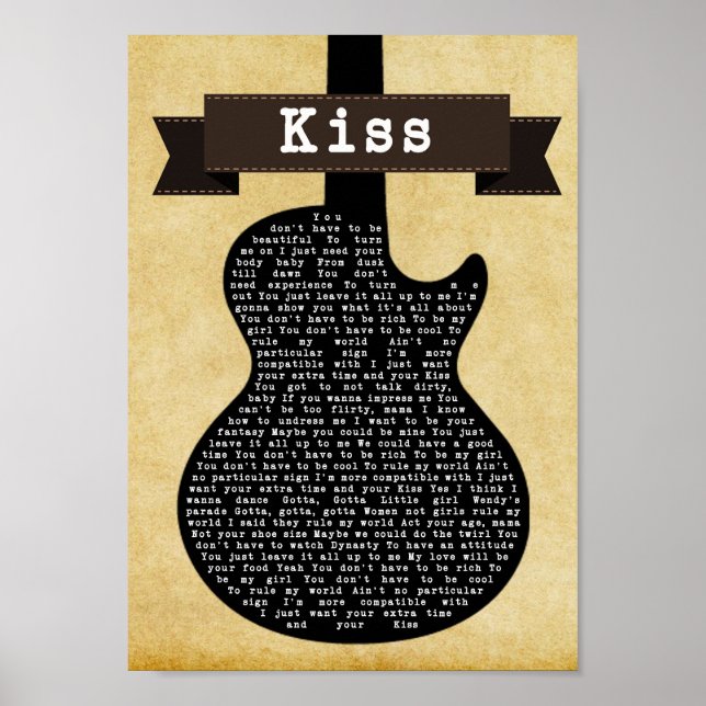 Kiss Black Guitar Song Lyric Wall Art Print (Front)