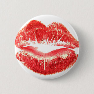 Kiss by woman's red lips button