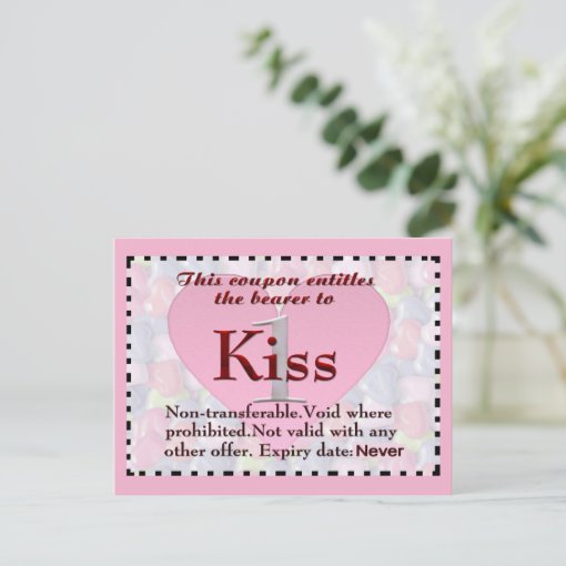 Kiss Coupon Postcard Zazzle