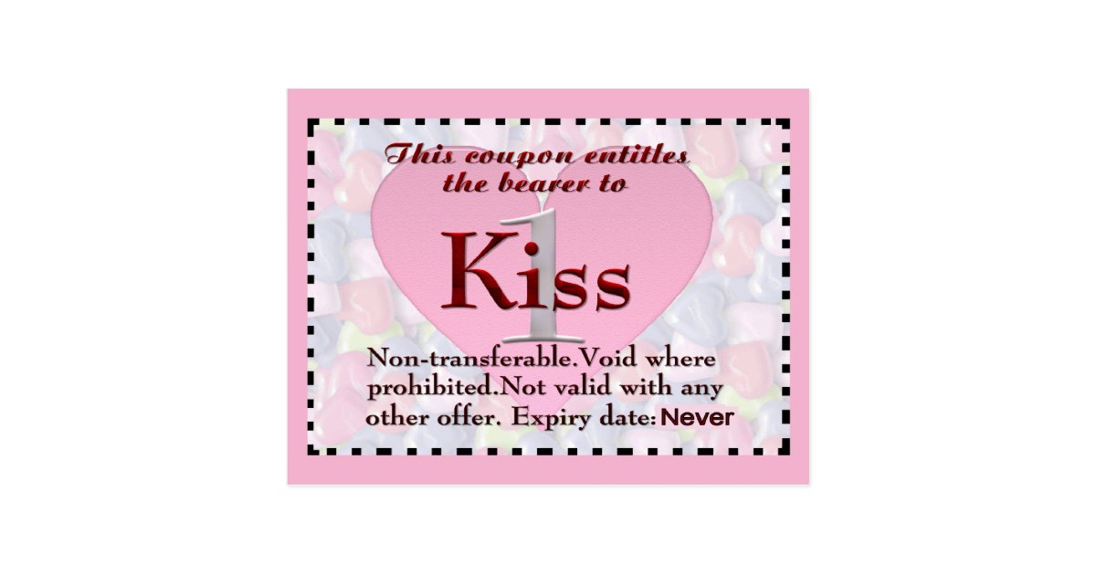 Kiss Coupon Postcard Zazzle Kiss Coupon Postcard Zazzle