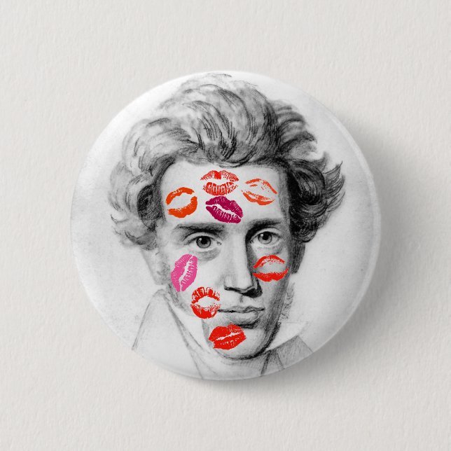 “KISS-COVERED KIERKEGAARD” PINBACK BUTTON (Front)