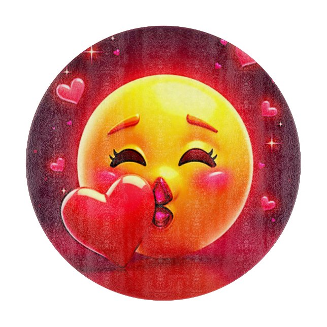 Kiss Emoji: Love and Hearts Art Cutting Board (Front)