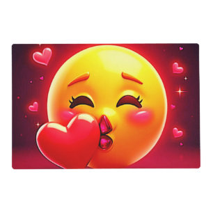 Kiss Emoji: Love and Hearts Art Placemat