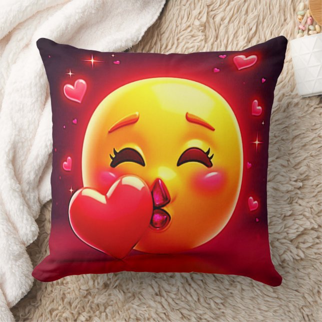 Kiss Emoji: Love and Hearts Art Throw Pillow (Blanket)
