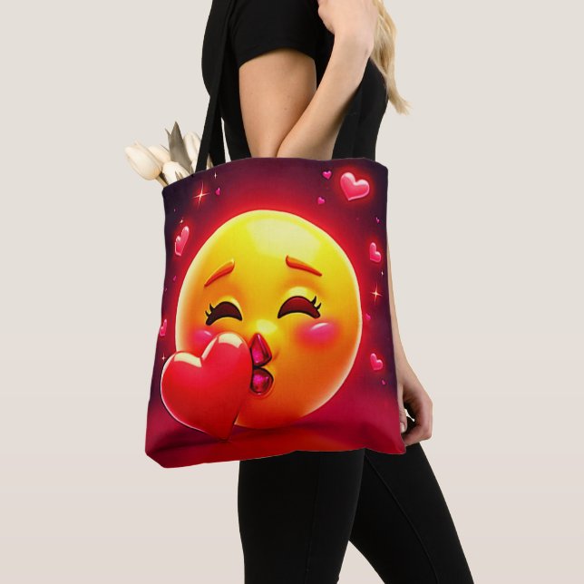 Kiss Emoji: Love and Hearts Art Tote Bag (Close Up)