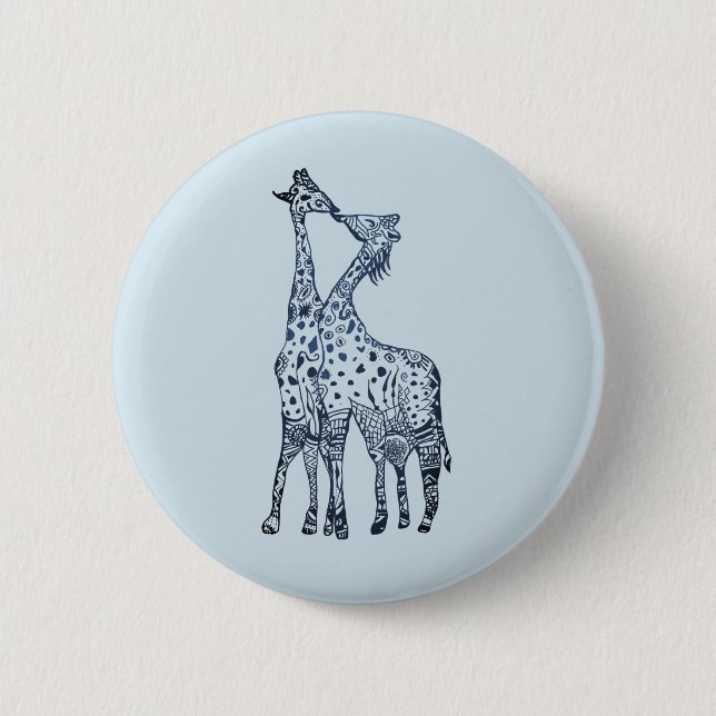 Kiss Giraffes Round Badge Button (Front)