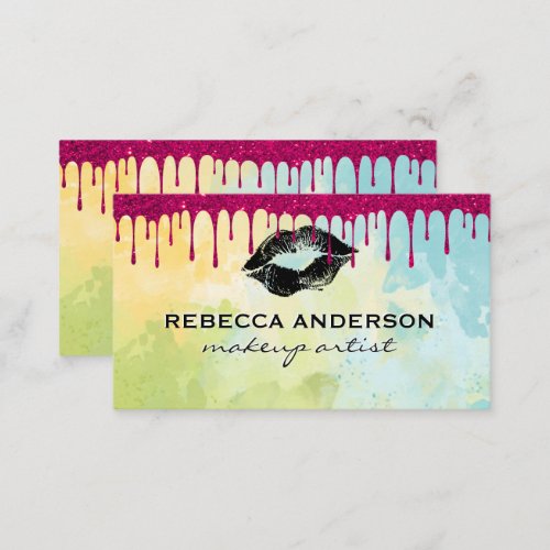 Kiss  Glitter Drip Watercolor Business Card