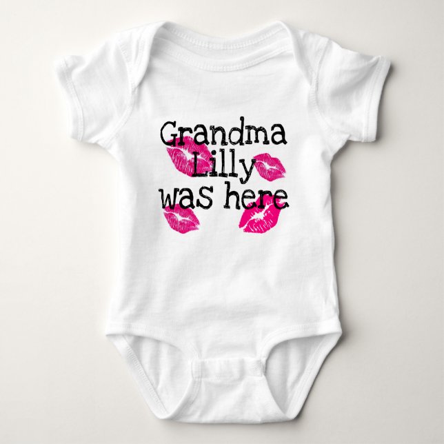 kiss Grandma was here personalized Baby Bodysuit (Front)