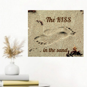 Kiss in the Sand Footprints Beach Lovers Coastal Poster