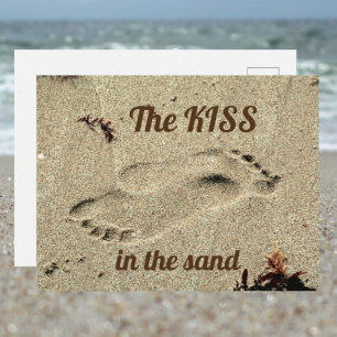 Kiss in the Sand Footprints Beach Romantic Postcard