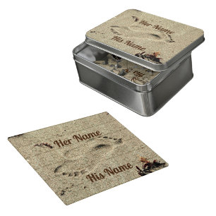 Kiss in the Sand Footprints Romantic Personalized Jigsaw Puzzle