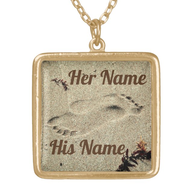 Kiss in the Sand His and Her Name Gold Plated Necklace (Front)