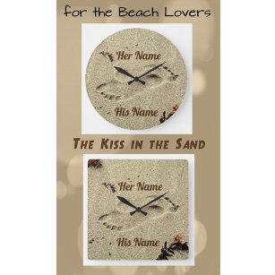 Kiss in the Sand with Couple's Names wall Square Wall Clock