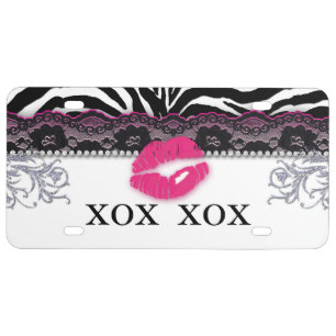 Kiss it Lips Zebra Funny Cute Cool License Plate