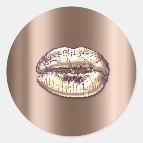 Kiss Lips Beige Gold Makeup Artist Water Drops Classic Round Sticker