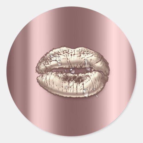 Kiss Lips Blush Gold Makeup Artist Water Drops Classic Round Sticker