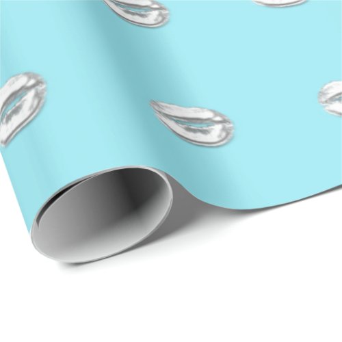 Kiss Lips Bridal 16th Girl Gray Grey Silver Ocean Wrapping Paper