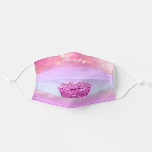 Kiss Lips COLOR THERAPY Pink Makeup Name Monogram Adult Cloth Face Mask