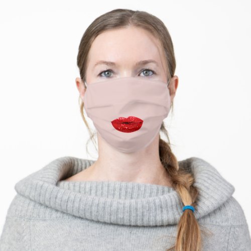 Kiss Lips GIRLY Red Lipstic Glitter Effect Adult Cloth Face Mask