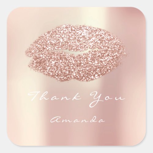 Kiss Lips Glitter Bridal Makeup Blush Thank Name Square Sticker