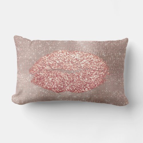 Kiss Lips Glitter Glam Makeup Blush Sequin Skinny Lumbar Pillow