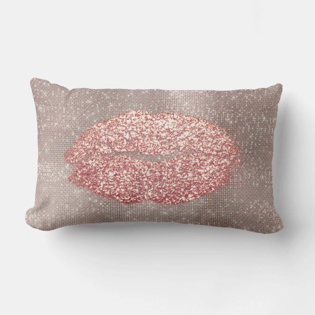 Kiss Lips Glitter Glam Makeup Blush Sequin Skinny Lumbar Pillow (Front)