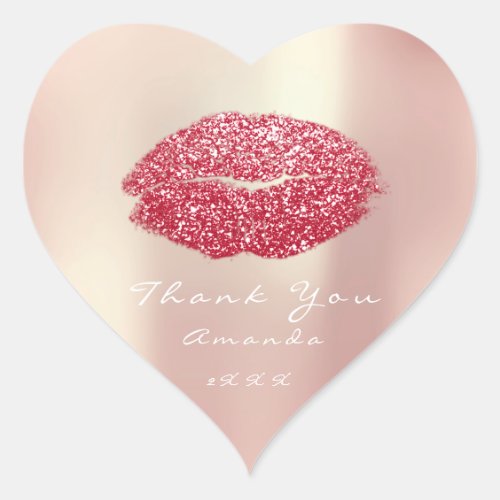 Kiss Lips Glitter Heart Makeup 16th Thank Name Red Heart Sticker