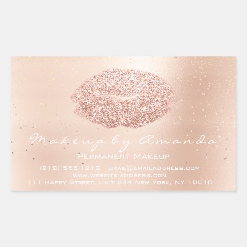 Kiss Lips Glitter Makeup Gold Confett Microblading Rectangular Sticker