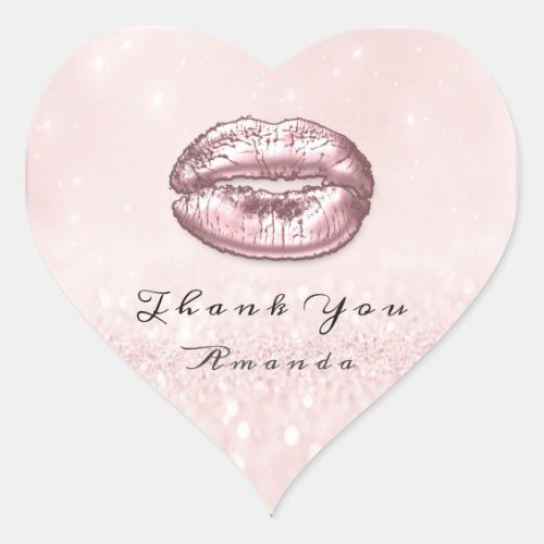 Kiss Lips Glitter Pink Heart Makeup Bridal Thank Heart Sticker