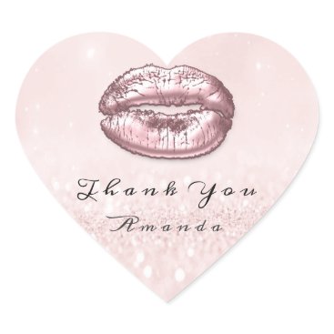 Kiss Lips Glitter Pink Heart Makeup Bridal Thank Heart Sticker Kiss Lips Glitter Pink Heart Makeup Bridal Thank Heart Sticker