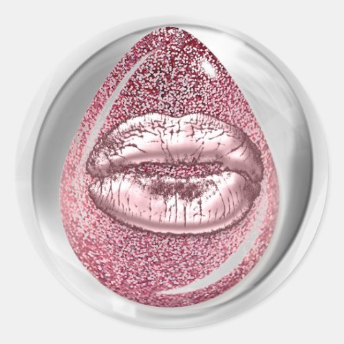 Kiss Lips Glitter Pink Round Makeup Artist Nails Classic Round Sticker