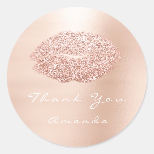 Kiss Lips Glitter Rose Gold 16th Thank You Name Classic Round Sticker