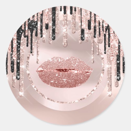 Kiss  Lips Makeup Artist  Drips Rose Glam Wow Classic Round Sticker