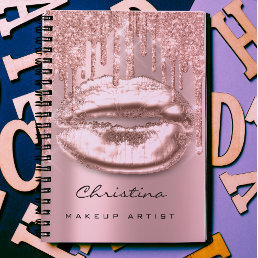 Kiss Lips Makeup Artist Glitter Drips Sparkly Lux Notebook