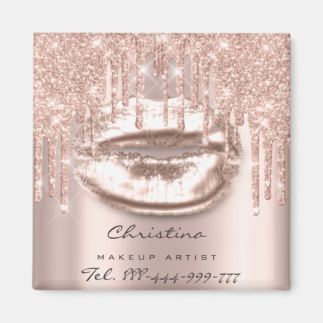Kiss Lips Makeup Artist Glitter Drips Sparkly Tel Magnet (Front)