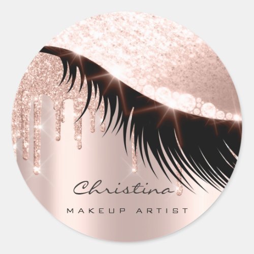 Kiss Lips Makeup Artist Glitter Lashe Sparkly Rose Classic Round Sticker