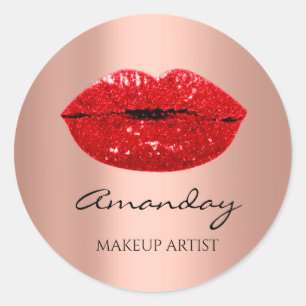 Kiss Lips Makeup Artist Name Thank Rose Red Classic Round Sticker