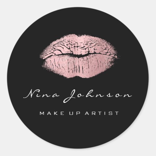 Kiss Lips  Makeup Beauty Black White Pink Rose VIP Classic Round Sticker