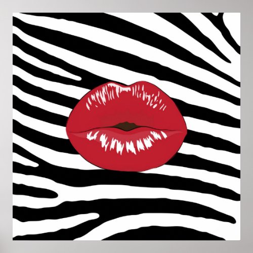 Kiss lips makeup beauty fashion glamor zebra poster