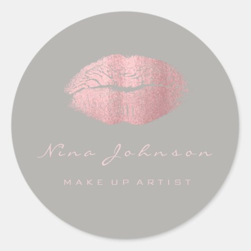 Kiss Lips  Makeup Beauty Gray Pink Rose Lipstik Classic Round Sticker