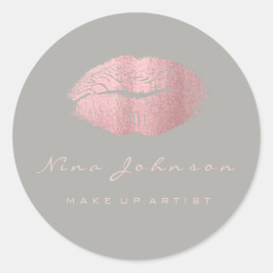 Kiss Lips  Makeup Beauty Gray Pink Rose Lipstik Classic Round Sticker