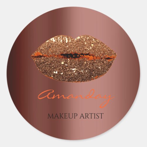 Kiss Lips Makeup Custom Name Gold Coffee Chocolate Classic Round Sticker