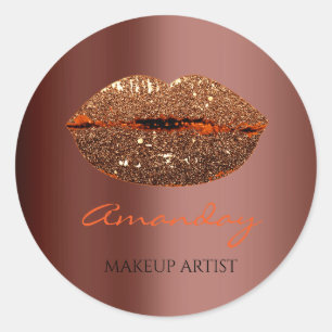 Kiss Lips Makeup Custom Name Gold Coffee Chocolate Classic Round Sticker