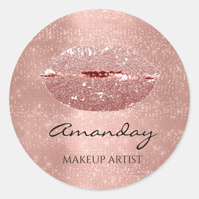 Kiss Lips Makeup Custom Name Rose Gold Classic Round Sticker (Front)