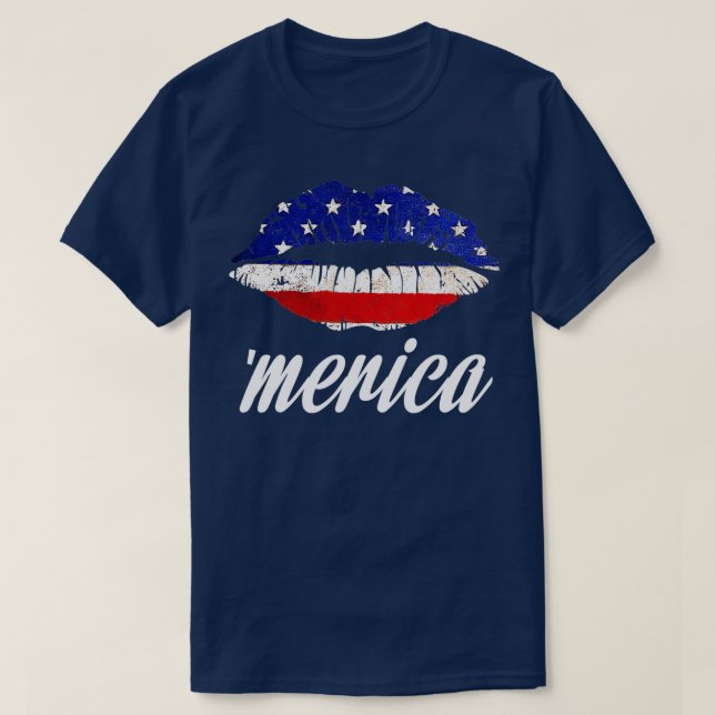 Kiss Lips Merica Funny Love 4th of July American F T-Shirt (Design Front)