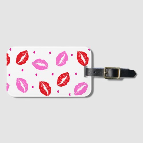 Kiss Lips Pink and Red Hearts Luggage Tag