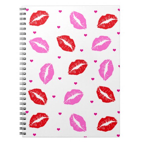 Kiss Lips Pink and Red Hearts Notebook 