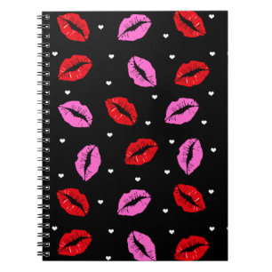 Kiss Lips Pink and Red, Hearts Notebook BLK