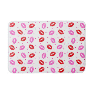 Kiss Lips Pink Red and Hearts Bath Mat