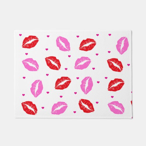 Kiss Lips Pink Red and Hearts Doormat